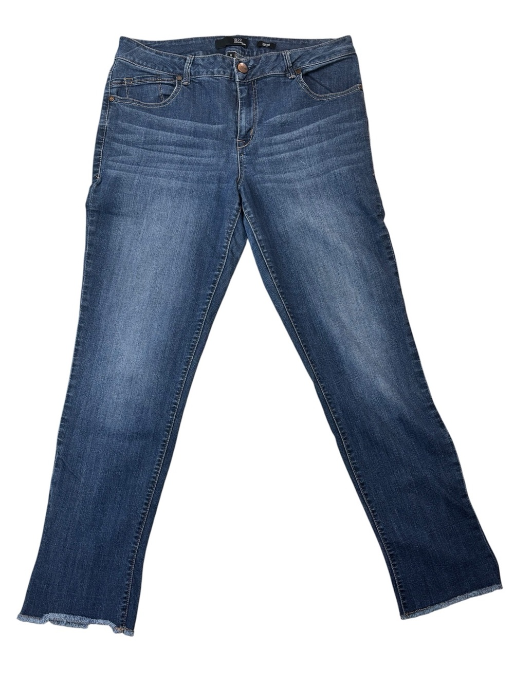 1822 Denim Mid Rise Taylor Subtle Frayed Hem 5 Pocket Button Zip Close Jeans 14